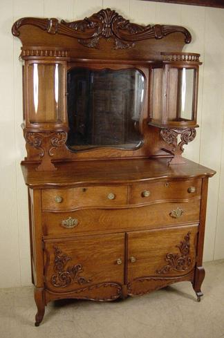 Oak Sideboard with Double Curio Cabinet Top