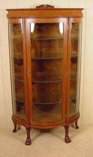 Small Oak Claw Foot Curio Cabinet