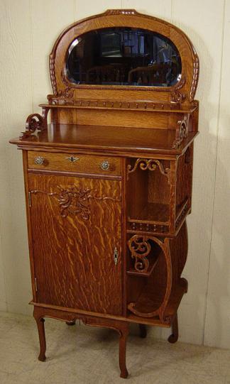 Very Unususal Oak Sheet Music Cabinet with etagere side section