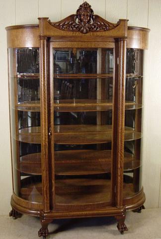Exceptional Curved Glass Oak China Cabinet