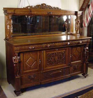 Large Carved Oak Sideboard with Full-Standing Carved Noblemen