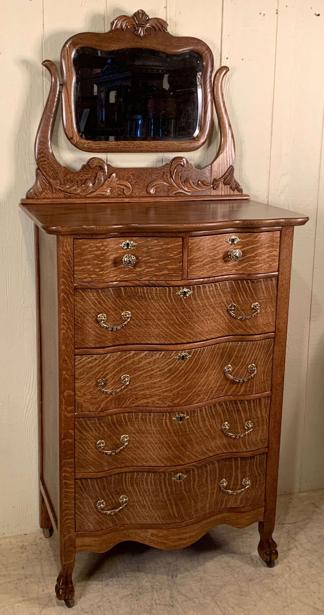 Serpentine Oak Chest with mirror