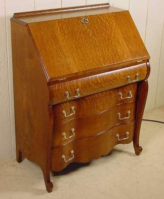 OAK DROP FRONT DESK W/ SERPENTINE DRAWERS
