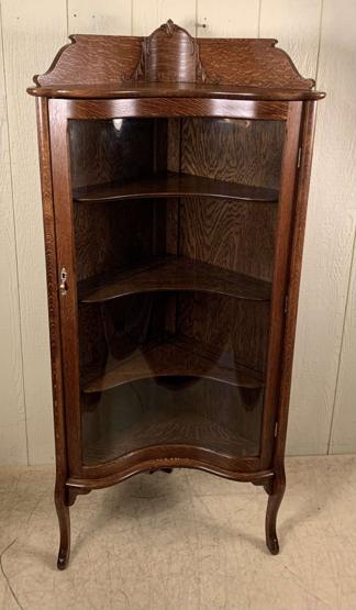Oak Inverted Serpentine Glass Corner China Cabinet