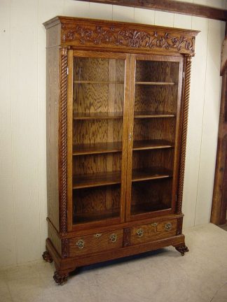 Oak Tall 2-Door Bookcase with 2 Drawers
