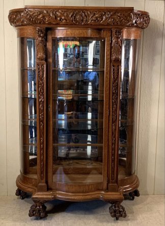 Serpentine Glass Oak China Cabinet
