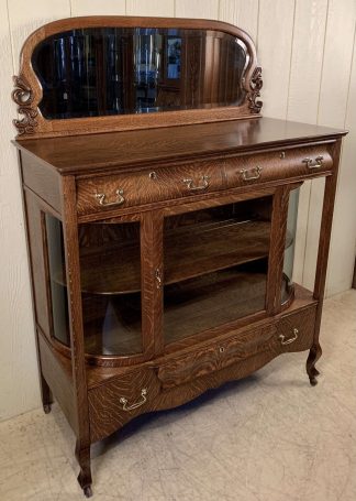 Oak Curved Glass Curio Server