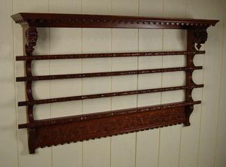Large Oak Plate Rack w/ Lion Heads