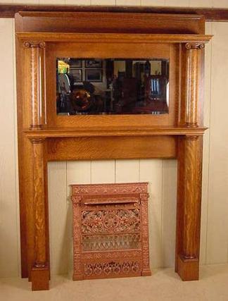 Oak Fireplace Mantle with cast iron insert