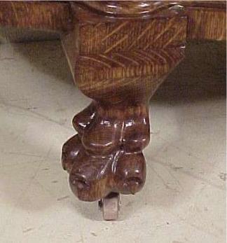 Oak Claw Foot China Closet w Lion Head Carvings