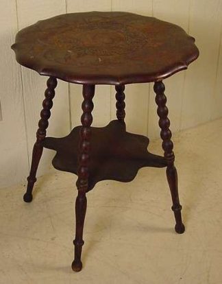 Scalloped Top Lamp Table w/ carved design in top - Stock #132