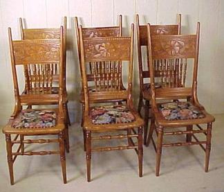 Set of 6 Oak Press Back Chairs