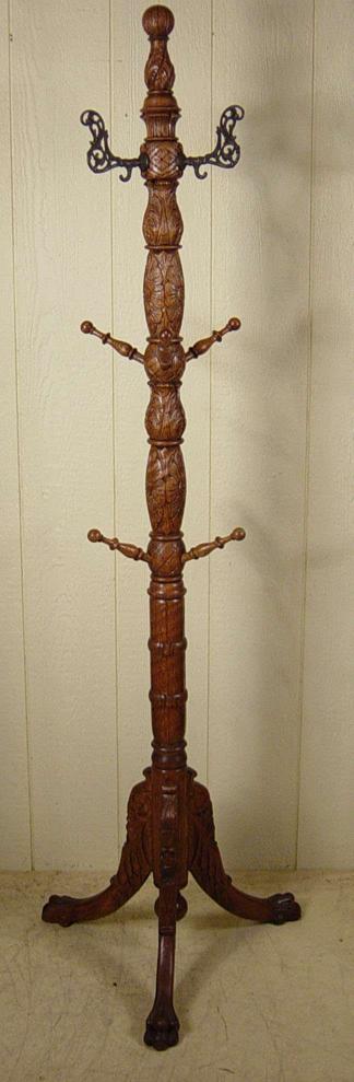 Carved Oak Coat Rack