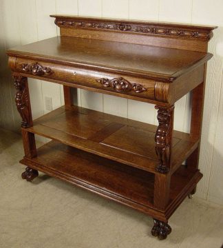 Oak 3-Tier Server with lion heads and claw feet