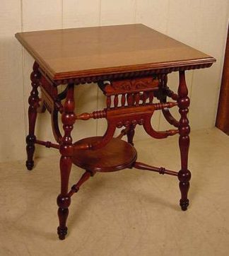 Square Oak Lamp Table w/ Round Lower Shelf - Stock#178