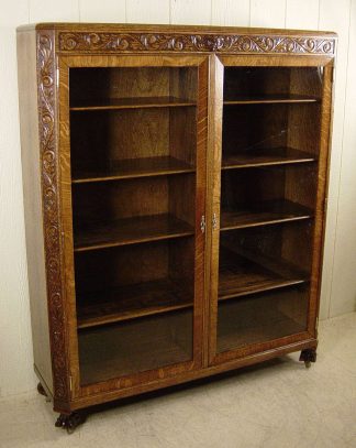 Two-Door Oak Bookcase with claw feet