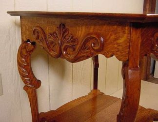 Solid Quarter Sawed Oak Lamp Table w/ carved apron - Stock #138