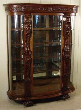 Large Lion Head Oak China Cabinet
