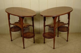 Match Pair of Oval Oak Lamp Tables