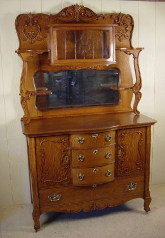 Oak Sideboard w/ Curio Cabinet Top