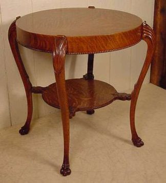Round Oak Lamp Table with claw feet - Stock #200