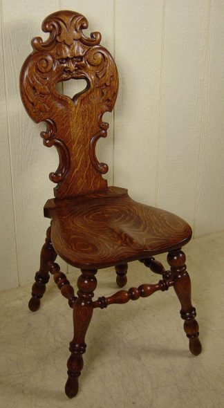 Heavily Carved Oak North Wind Desk / Slipper Chair