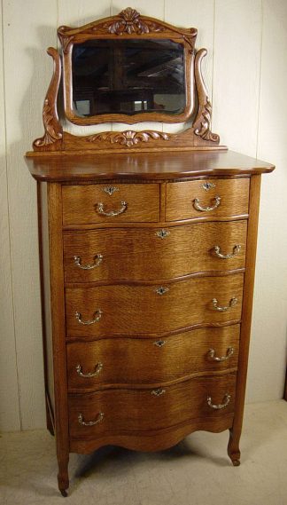 Serpentine Oak Chest of Drawers with original mirror