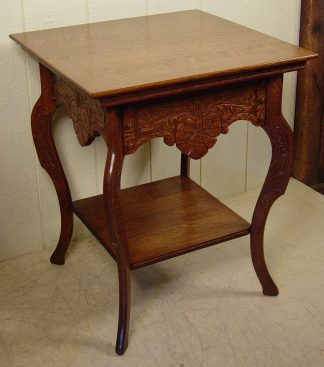 Square Oak Lamp Table with carved apron & legs - Stock #401