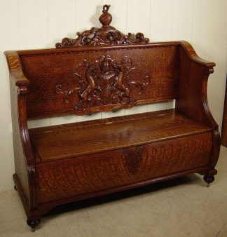 Oak Hall Bench with carved knight