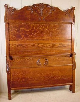 Carved Oak High Back Bed