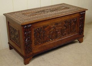 Carved Oak Blanket Chest - signed George Flint & Co. N.Y.