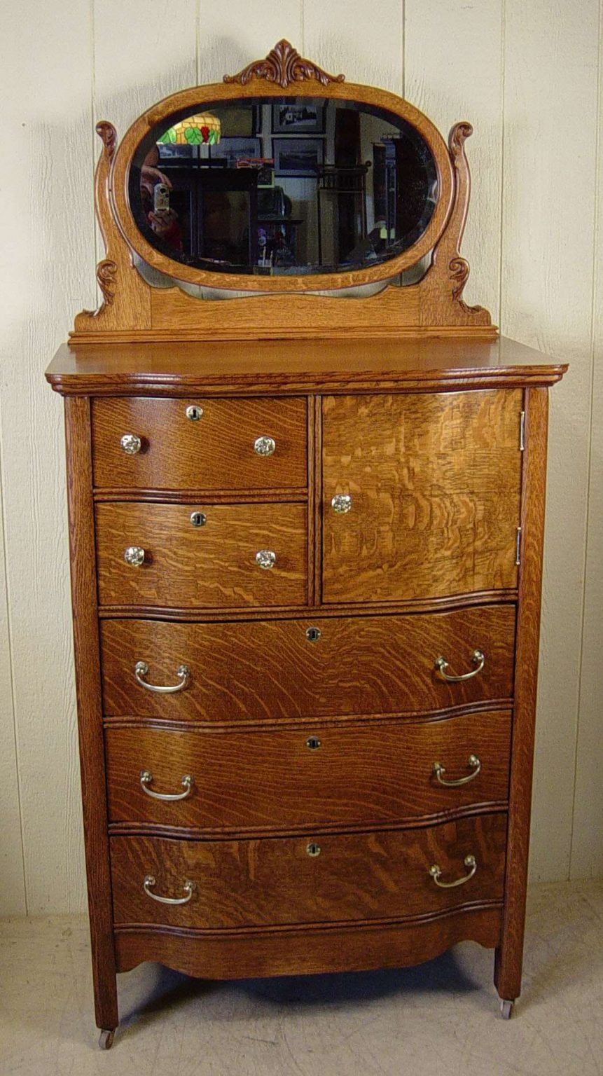 Oak Chest with Mirror Doug Schmitt Antiques