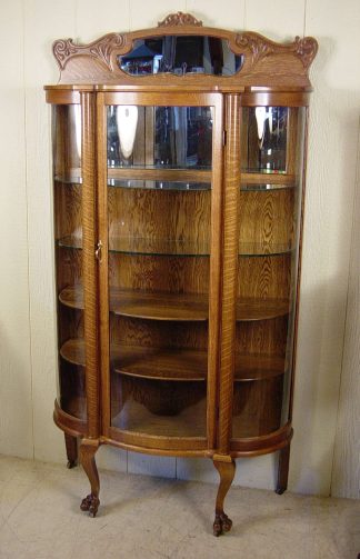 Oak Curved Glass China Cabinet