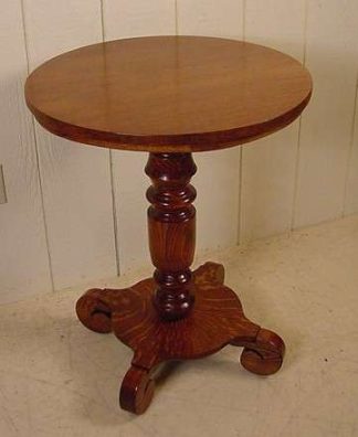 Round Oak Pedestal Lamp Table