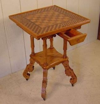 Oak Lamp Table w/ inlaid walnut & maple "checker board" - Stock #161