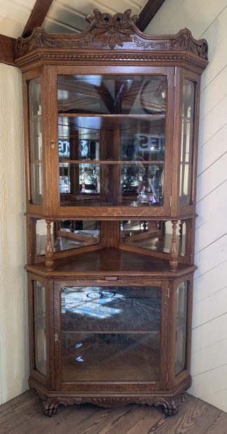 Fabulous Large Victorian Oak Corner China Cabinet