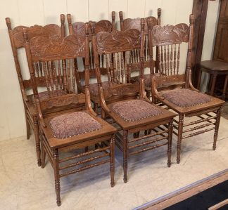 Set of 6 Oak Press Back Chairs