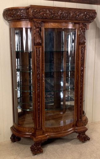 R.J. Horner Large Serpentine Glass China Cabinet with lion heads