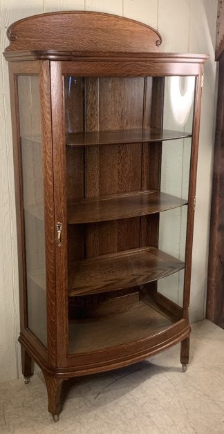Oak Curved Glass Curio Cabinet