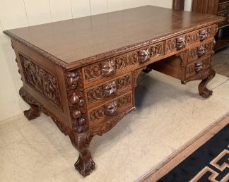 Victorian Oak Heavily Carved Partner’s Desk