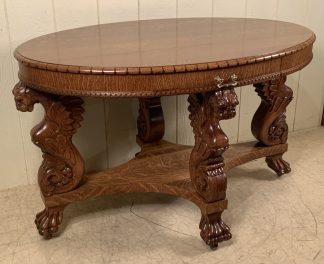 Oval Oak Library Table with full standing griffins
