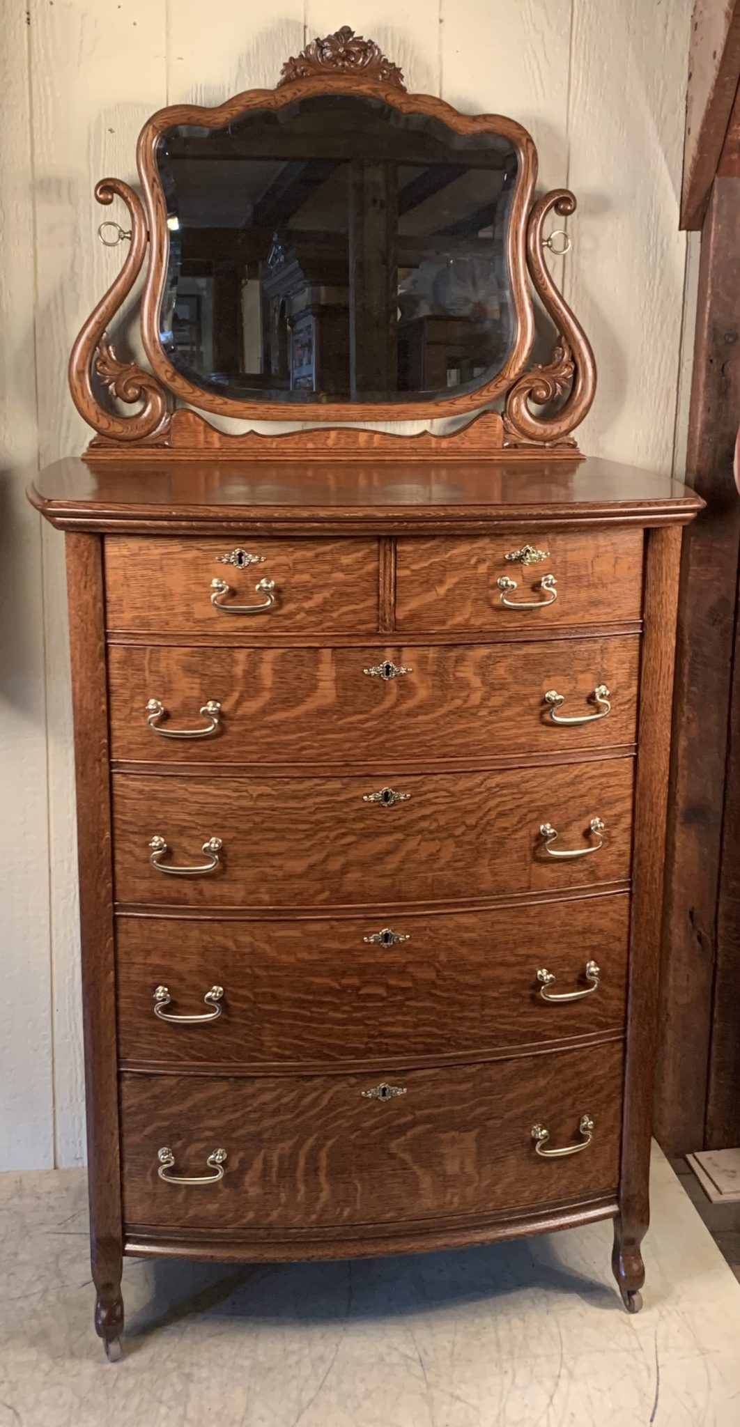 High Quality Oak Bow Front Chest of Drawers with mirror - Doug Schmitt ...