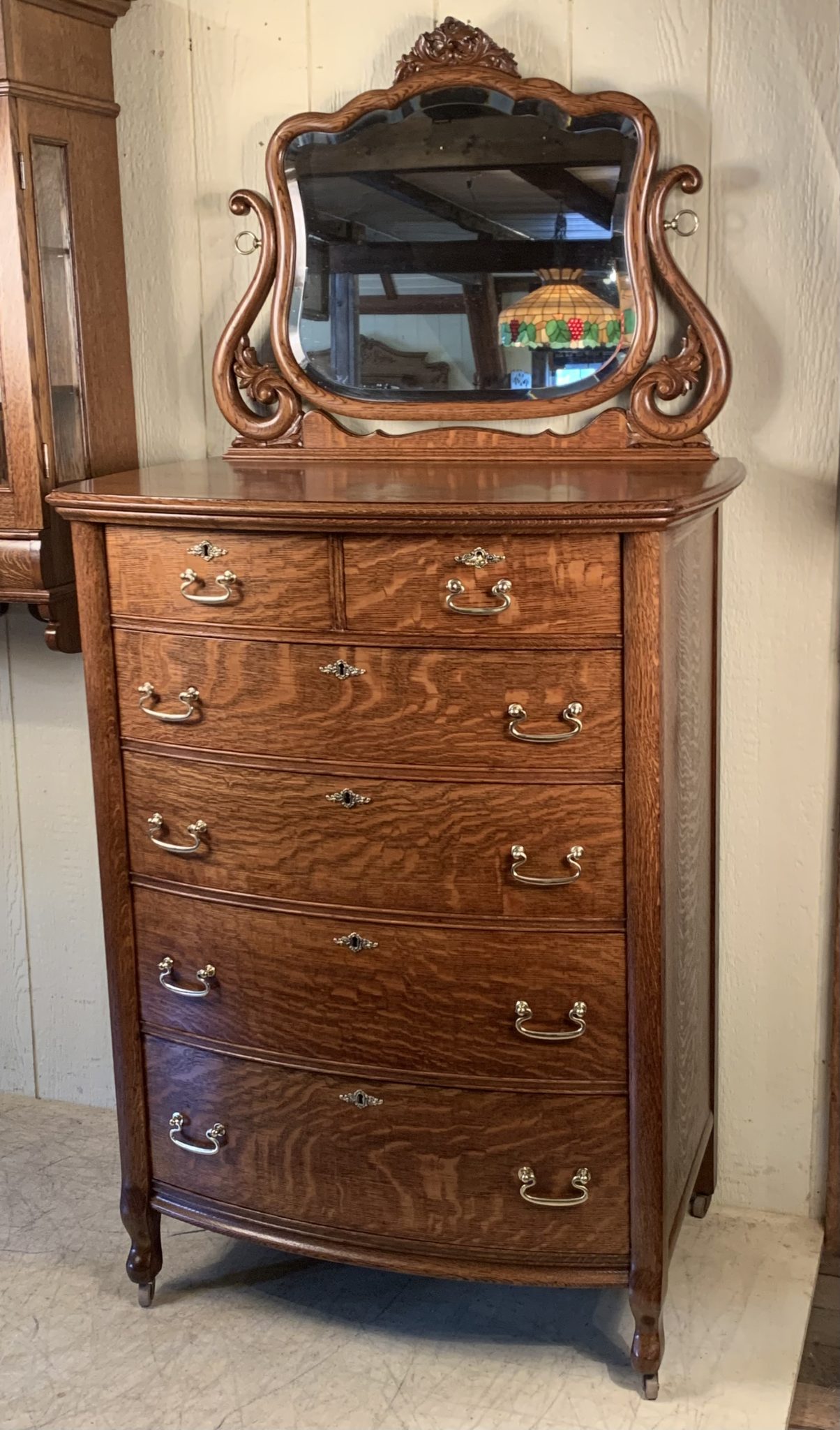 High Quality Oak Bow Front Chest of Drawers with mirror - Doug Schmitt ...