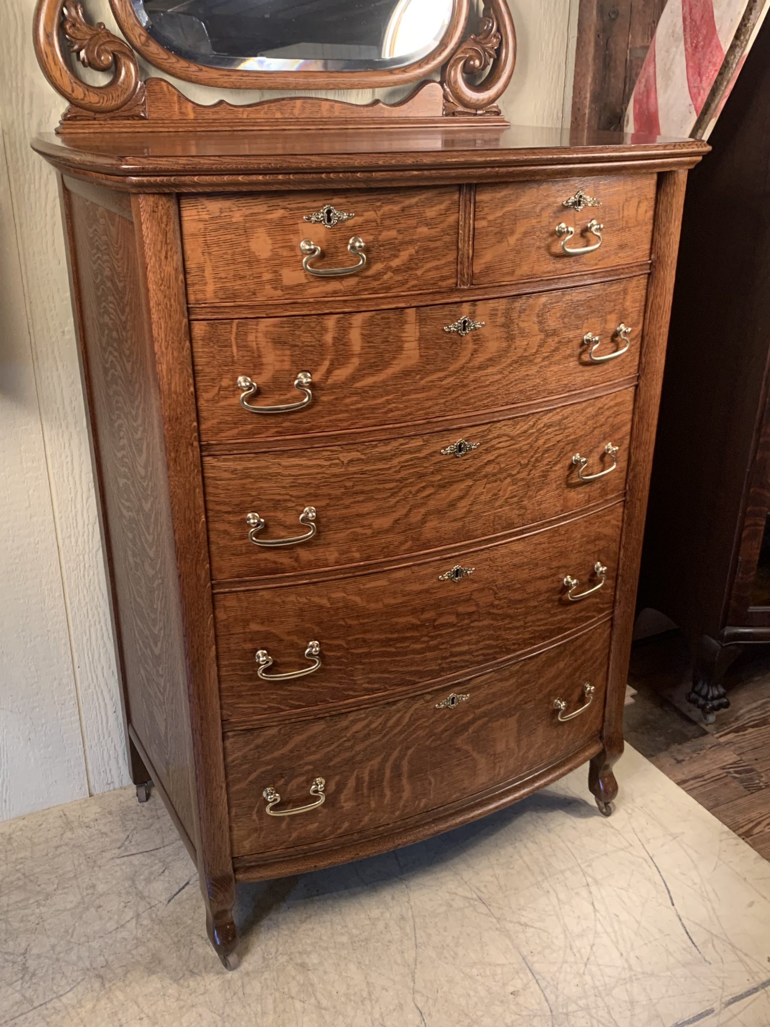 High Quality Oak Bow Front Chest of Drawers with mirror - Doug Schmitt ...