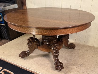 54" Round Oak Lion Head Claw Foot Table with 4 original leaves - Image 5