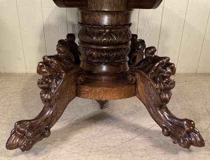 54" Round Oak Lion Head Claw Foot Table with 4 original leaves - Image 7