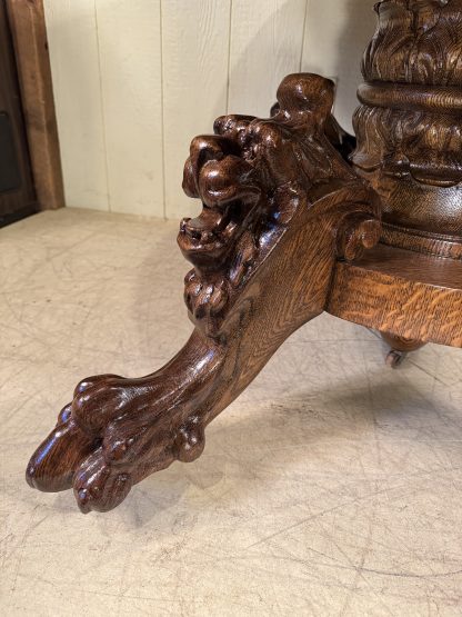54" Round Oak Lion Head Claw Foot Table with 4 original leaves - Image 12