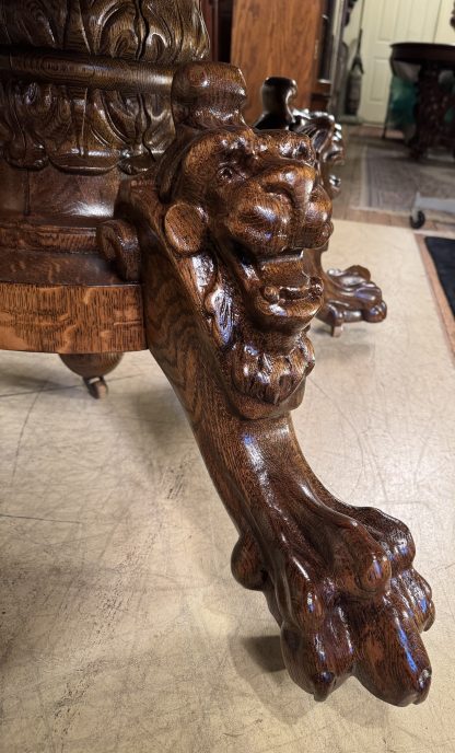 54" Round Oak Lion Head Claw Foot Table with 4 original leaves - Image 14