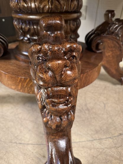 54" Round Oak Lion Head Claw Foot Table with 4 original leaves - Image 17