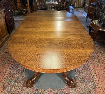 54" Round Oak Lion Head Claw Foot Table with 4 original leaves - Image 18